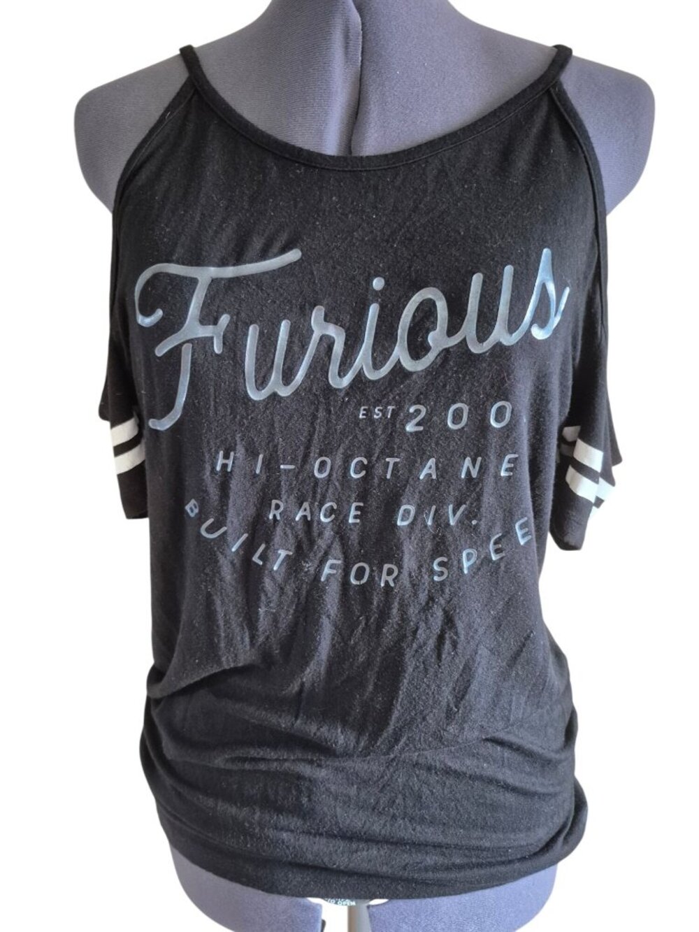 Fast & Furious Black Cold Shoulder T-Shirt Small